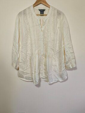 George Pintuck Lace Button Down Tunic Blouse sz 22W/24W Cream Yellow Cottagecore